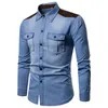 Tactical Business Denim Koszula Mężczyźni Casual Jeans Dress Koszula Camisa Social Masculina Slim Fit Men Bluzka Jesień Z Długim Rękawem Blusas J181154