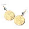 Creatief ontwerp Koreaanse stijl handgemaakte tarwe stro dangle oorbellen voor vrouwen ronde kristallen drop earring mode-sieraden