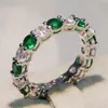 2018 hete mousserende gloednieuwe luxe sieraden 925 sterling zilveren ronde cut smaragdd zirconia populaire vrouwen trouwband cirkel ring cadeau CZ