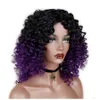 Perruques synthétiques courtes afro crépus bouclés pour femmes cheveux noirs fibre haute température mélangée couleur marron et blonde 16 pouces