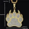 Hip Hop Huella de pata de oso Colgantes de oro Collares Colgantes Bling Bling Iced Out Collares de cristal Cadena de cuerda de acero inoxidable283R