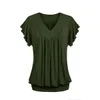 women's fashion summer solid color loose V-neck short sleeve shirt tops plus size S-5XL free shipping