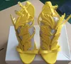 Kardashian Luxury Women Suede Cruel Summer Pumps Polished Golden Metal Leaf Winged Gladiator Sandals High Heels Shoes With Original Box