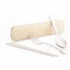 New Design Portable Wheat Straw Spoon Fork Chopsticks Set Tableware Eco-friendly 4 Colors Reusable Wheat Straw Travel Camping Cutlery Set