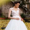 Beautiful White Butterflies Hand Made Flowers Bridal Wedding Dresses New Sheer Neck Cap Sleeves Appliques Long Bridal Gowns Wedding Dress