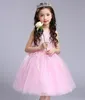 Högkvalitativa nya spetsarbarn klänningar vit rosa krage back båge fria fraktklänningar HY083