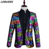 Hommes rayures paillettes colorées Blazer chanteur scène Concert Performance brillant Costume veste col châle Sim smoking Blazers Banquet fête Costume