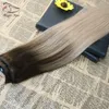 5 Clips, einteilige Clip-in-Echthaarverlängerungen mit Spitze, gerade, brasilianisches Echthaar, Ombré-Balayage, Farbe Nr. 4, verblasst bis Nr. 18