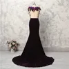 Luxury Noble Purple Evening Dresses Jewel Sleeveless With Feather Beaded Mermaid Prom Gowns Back Zipper Sweep Train Custom Made Party Gowns