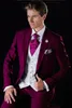 Mode lila röd 3 stycke kostym brudgum tuxedos brudgum groomsmen blazer män bröllop affärsfest prom kostym (jacka + byxor + slips + väst) 1183