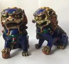 Um Par Chinês Cloisonne Estátua De Cobre - Leão Foo Dog presentes de decoração Para Casa artesanato De Metal