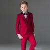 New Fashion Red Boy Abiti da cerimonia Bel ragazzo Abbigliamento da bambino Abbigliamento da sposa Blazer Festa di compleanno Vestito da ballo (giacca + pantaloni + cravatta + gilet) 13