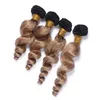 #1B/27 Honey Blonde Ombre Brazilian Human Hair Weave Bundles Dark Root 4Pcs Loose Wave Wavy Light Brown Ombre Virgin Hair Weft Extensions