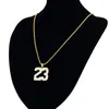 Mens Hip Hop Gold Número 23 Colar pingente Jóias de moda Rhinestone Design 75cm Chaços de cadeia longa para presentes204p