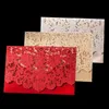 2021 50st Rustik Bröllopsartiklar Röd vit Vintage Lyxigt Elegant Golden Laser Cut Bröllop Inbjudningskort med