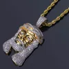 Hip Hop Iced Out All CZ Stein vergoldet Jesus Maske Anhänger Halskette mit Seilketten Bling Schmuck Geschenk für Mom259W