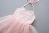 Bébé filles 3D Fleurs robe 2018 été Enfants dentelle Net fil princesse robes Boutique Enfants Dos Nu jarretelles Robe De Bal 4 couleurs C3816