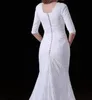 Vintage Spitze Meerjungfrau Brautkleider Halbarm Spitze Brautkleider Reißverschluss mit Knöpfen hinten Sweep Zug Günstig