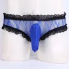 Mens Lingerie ruffled 레이스 트리밍 오픈 엉덩이 팬티 속옷 섹시한 남자 란제리 레이스 See-through 메쉬 비키니 팬티 속옷