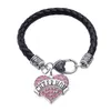 Bracelet en forme de cœur pour femmes, de haute qualité, avec cristaux attrayants écrits et chaîne en cuir à la mode, en alliage de Zinc, livraison directe