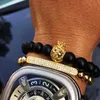 Pulsera de cuentas de piedra natural de Buda cabeza de león dorado corona rey dijes brazalete joyería de Navidad