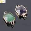 CSJA Cheap 10pcs Bohemian Square Crystal Glass Beads Gold Double Rings Pendant for Necklace Charm Bracelets Connector Jewellery Finding E880