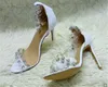 Novas Mulheres Da Moda de Couro Branco PVC Strass Sandálias de Salto Fino Transparente Tiras No Tornozelo de Cristal Sandálias de Salto Alto Vestido Sapatos De Casamento