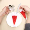 Ny jul Santa Claus hatt bestick väska porslin täcker knivar gafflar hållare godis presentpåse middag bord dekorationer