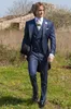 Caldo Consiglia Blu Raso Frac Smoking Dello Sposo Stile Mattino Uomo Abiti Da Sposa Uomo Cena Formale Prom Party Suit (Giacca + Pantaloni + Cravatta + Gilet) 1107