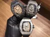 New arrival man watch sport style top quality Male watch mechanical wristwatch skull dial black rubber strap 0212956606