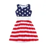 Roupas de menina do bebê meninas bandeira americana imprimir vestido de crianças Sem Mangas Listrado Princesa Vestido 2018 verão Boutique crianças crianças Roupas