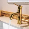 Golden Color Bathroom Sink Mixer Faucet Deck Mounted Gold Water Mixer Tapware Round Style 2 Height For Under Top Counter8383781