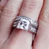創造されたCZクリスタルセットダブルリング女性シルバーカラーウェディングダイヤモンドブランドラインストーンエンゲージメント指輪用女性ジュエリーAB1846