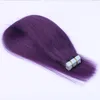 skin weft human remy hair pu tape in hair extensions purple color peruvian straight wave hair 1426 inch free shipping