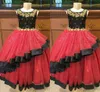 Zwart en rood Tiered Meisjes Pageant Jurken 2021 Goud Geborduurde Sash Bloem Meisje Jurken Speciale Gelegenheid Jurk Kids Peuter Party Jurk