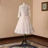 Anni '50 Vintage robe de mariee Tulle Pizzo Champagne Abito da sposa corto con maniche a 3/4 Lunghezza tè Plus Size Scollo a V Abito da sposa Custom Made