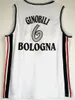 Manu Ginobili Jersey #6 Virtus Kinder Bologna Maglie da basket europea Maglie cucite Mens White Camiseta de Baloncesto Basketball Jersey Shirt