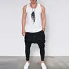 Wholesale- Phanteen Summer Sleeveless Tank Tops Feather Print White Black Loose Tanks Workout Excercise Fashion Vests Men Brand Clothing