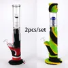 2pcs/Detachable Unbreakable Strong Silicone Hookah Water Pipe Bong Rig double glass filter bowl silicon oil dab rig for smoking 420