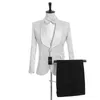 Knappe GroomsMen White Patroon Bruidegom Tuxedos Sjaal Satijn Revers Mannen Pakken Side Vent Huwelijk / Prom Beste Man (Jack + Pants + Vest + Tie) K950