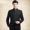 Kinesisk Stand Collar Zhongshan Passar Jacka + Byxor Mäns Broderad Dragon Totem Kläder Modig Version Slim Youth Wedding Clothes