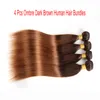 Brasilianska rakt mörkbruna mänskliga hårbuntar färgade 4/30 två ton Virgin Hair Weave grossist ombre mänskliga hårförlängningar