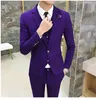 Purple Men Wedding Tuxedos Notch Lapel Center Vent Groom Smokingi Doskonałe Mężczyźni Dinner Prom Blazer 3 Piece Suit (Kurtka + spodnie + krawat + kamizelka) 779