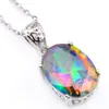 3 stks Bruiloft Sieraden Gift Ovaal Kleurrijke Mystic Topaz Prasiolite 925 Sterling Zilveren Ketting Zirkoon Armbanden Oorbellen Hangers Sieraden Set