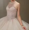 Ruffen Organza modische voll eingerichtete Perle Kristalle Promkleider für Mädchen hellblau süße 16 Kleider offener Quinceanera Kleid