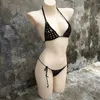 Micro bikini fatto a mano all'uncinetto Set lingerie sexy nera Set mini bikini Micro costume da bagno per prendere il sole Nero
