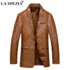 LA SPEZIA Burgundy Jacket Men Faux Leather Slim Fit Jackets With Pockets Gentlemen Casual Man Designer  Spring Autumn Coats