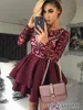 2019 Cheap Short Burgundy Homecoming Dress A Line Long Sleeves Juniors Sweet 15 Graduation Cocktail Party Dress Plus Size Custom Made