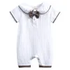 Vestiti per bebè Tuta intera a maniche corte estiva con fiocco Tutina per bebè Abiti per gentiluomini Vestiti per neonati in cotone Pagliaccetti lavorati a maglia