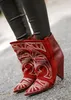 2018 Höst Mode Burgundy Suede Läder Ankel Boots Totem Style Ladies Finger Heel Boots Sexig Pointy Toe Knight Style Slip On Boot